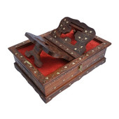 Wooden Hand Carved Holy Book Stand and Box With Brass Work